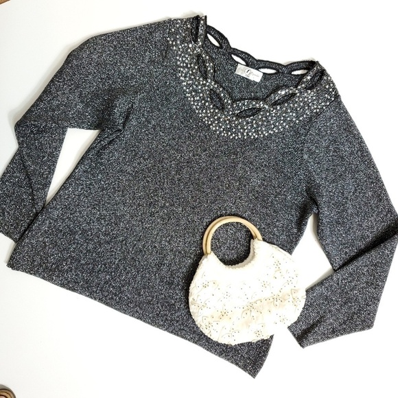 once again Sweaters - Once Again embellished metallic top (16W)